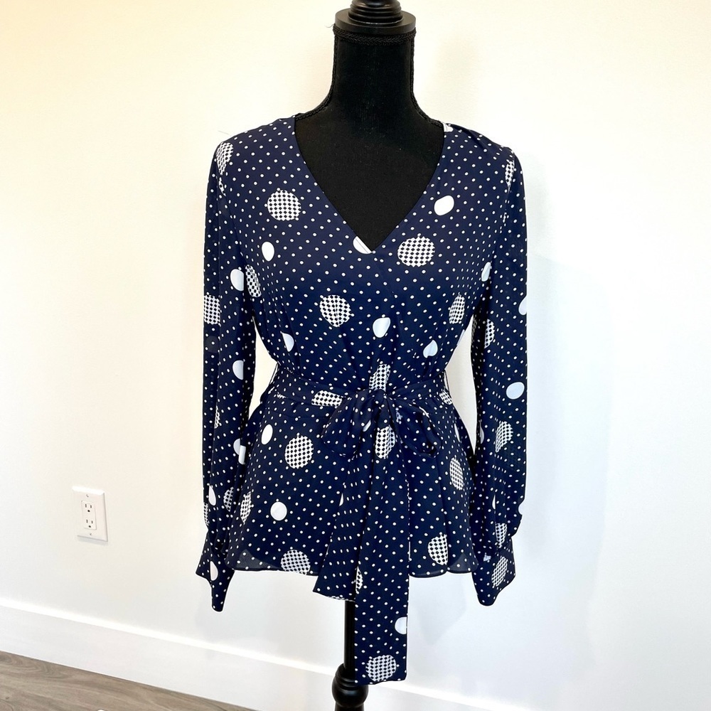 Halogen V-Neck Long Sleeve Polka Dot Blouse